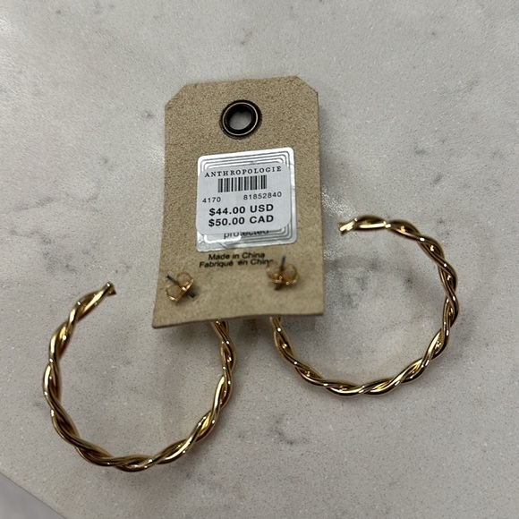 NWT Anthropologie Delicate Twist Gold Hoop Earrings - Picture 6 of 6